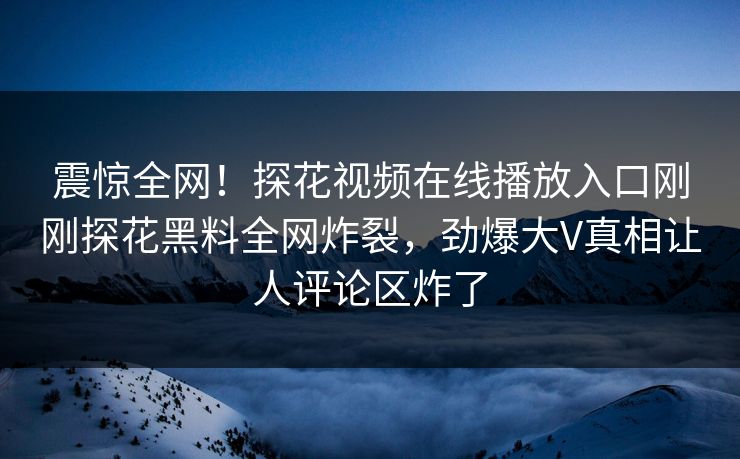 震惊全网！探花视频在线播放入口刚刚探花黑料全网炸裂，劲爆大V真相让人评论区炸了  第1张