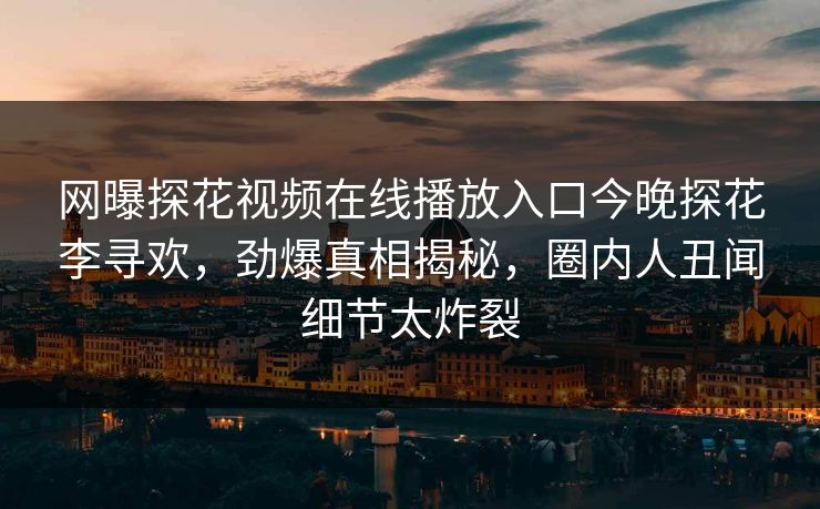 网曝探花视频在线播放入口今晚探花李寻欢，劲爆真相揭秘，圈内人丑闻细节太炸裂