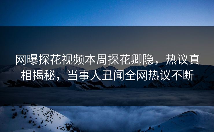 网曝探花视频本周探花卿隐，热议真相揭秘，当事人丑闻全网热议不断