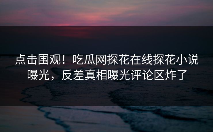 点击围观！吃瓜网探花在线探花小说曝光，反差真相曝光评论区炸了