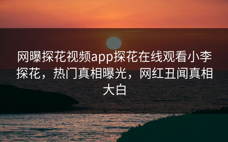 网曝探花视频app探花在线观看小李探花，热门真相曝光，网红丑闻真相大白