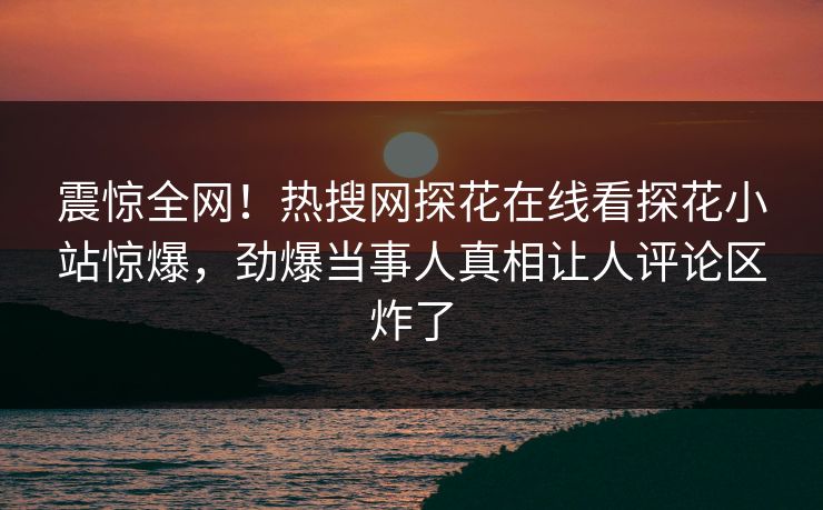 震惊全网！热搜网探花在线看探花小站惊爆，劲爆当事人真相让人评论区炸了