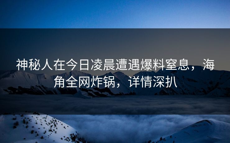 神秘人在今日凌晨遭遇爆料窒息，海角全网炸锅，详情深扒