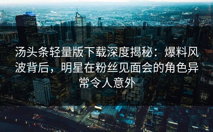 汤头条轻量版下载深度揭秘：爆料风波背后，明星在粉丝见面会的角色异常令人意外  第1张