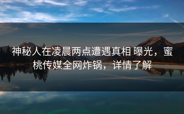 神秘人在凌晨两点遭遇真相 曝光,蜜桃传媒全网炸锅,详情了解